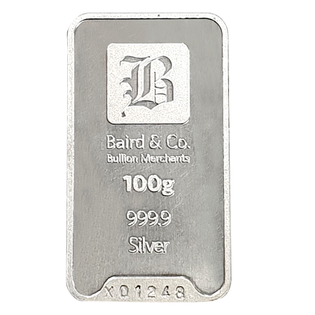 100g Silver Minted Bar - Baird & Co
